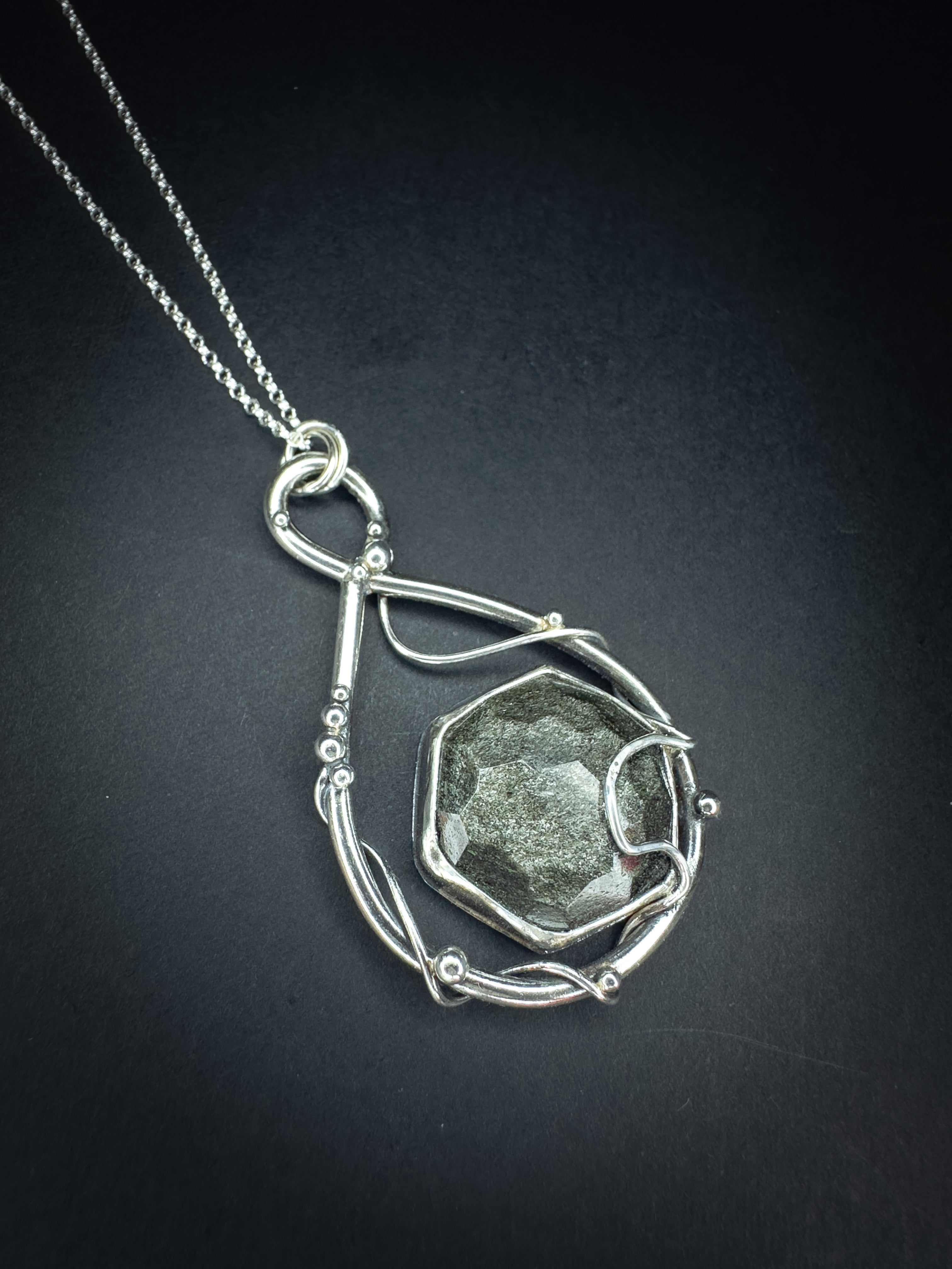 Honeycomb Silver Sheen Obsidian Pendant