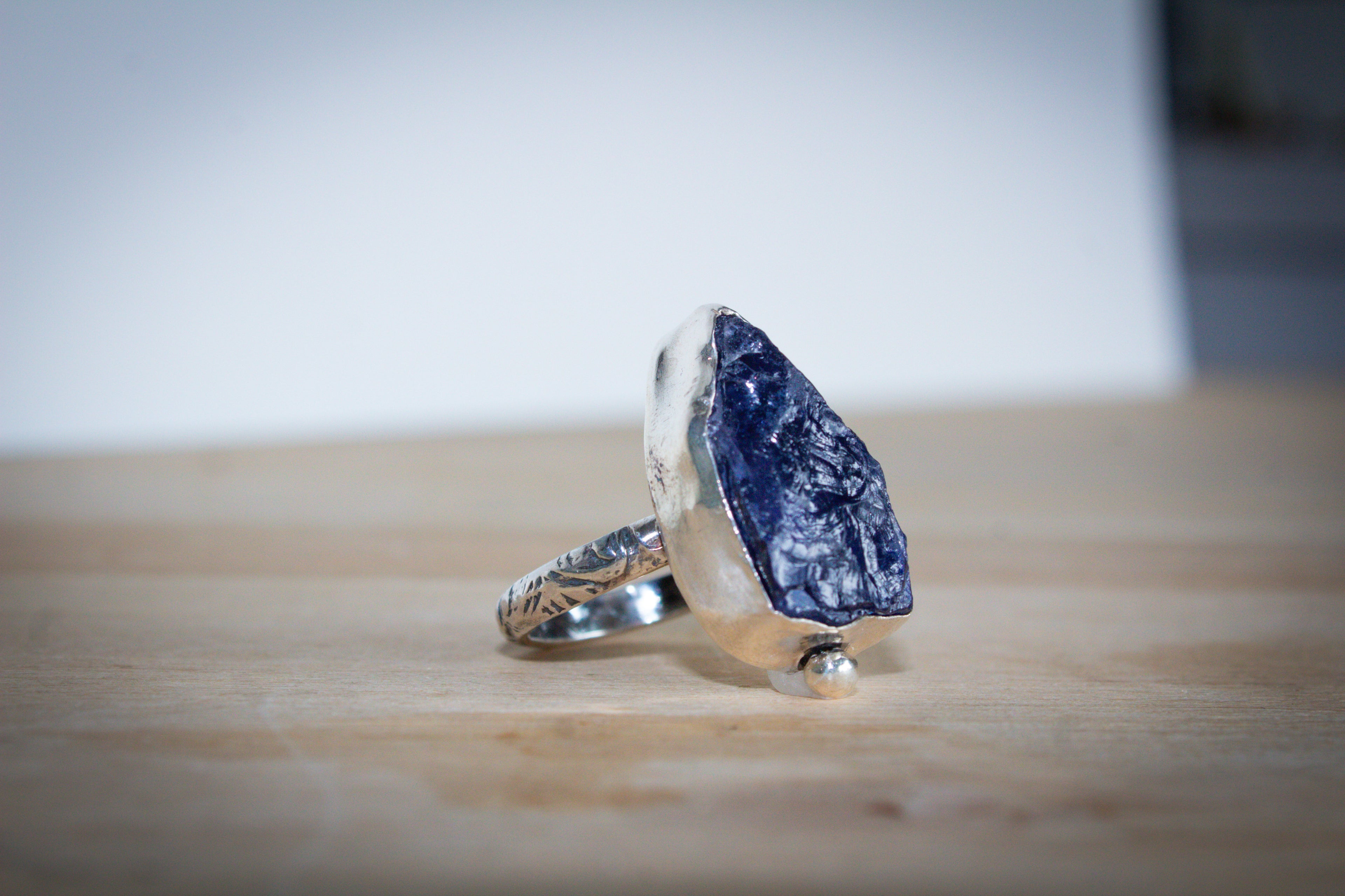 Raw Iolite Statement Ring in Recycled Sterling Silver – Size P