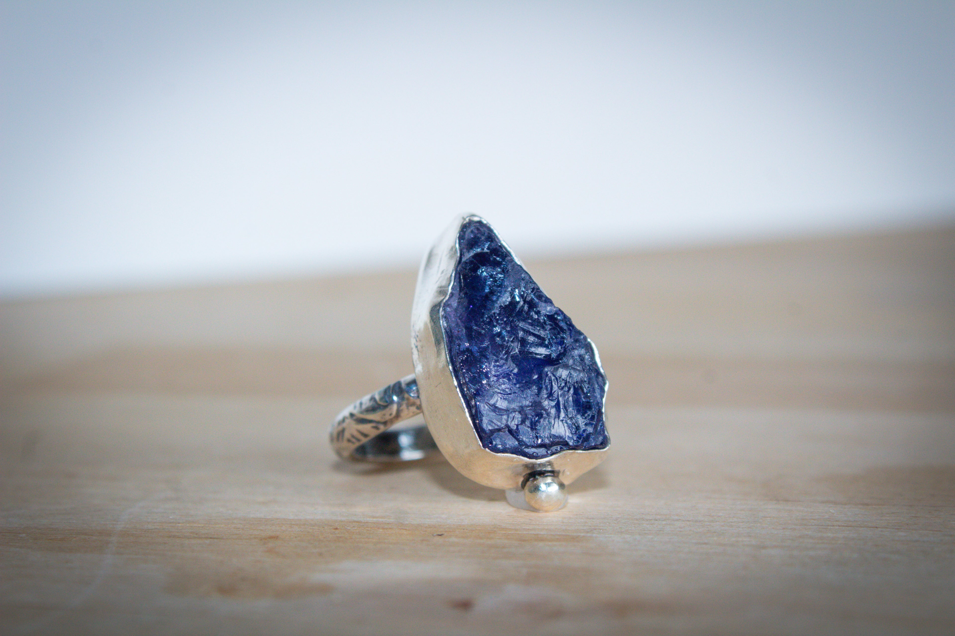 Raw Iolite Statement Ring in Recycled Sterling Silver – Size P