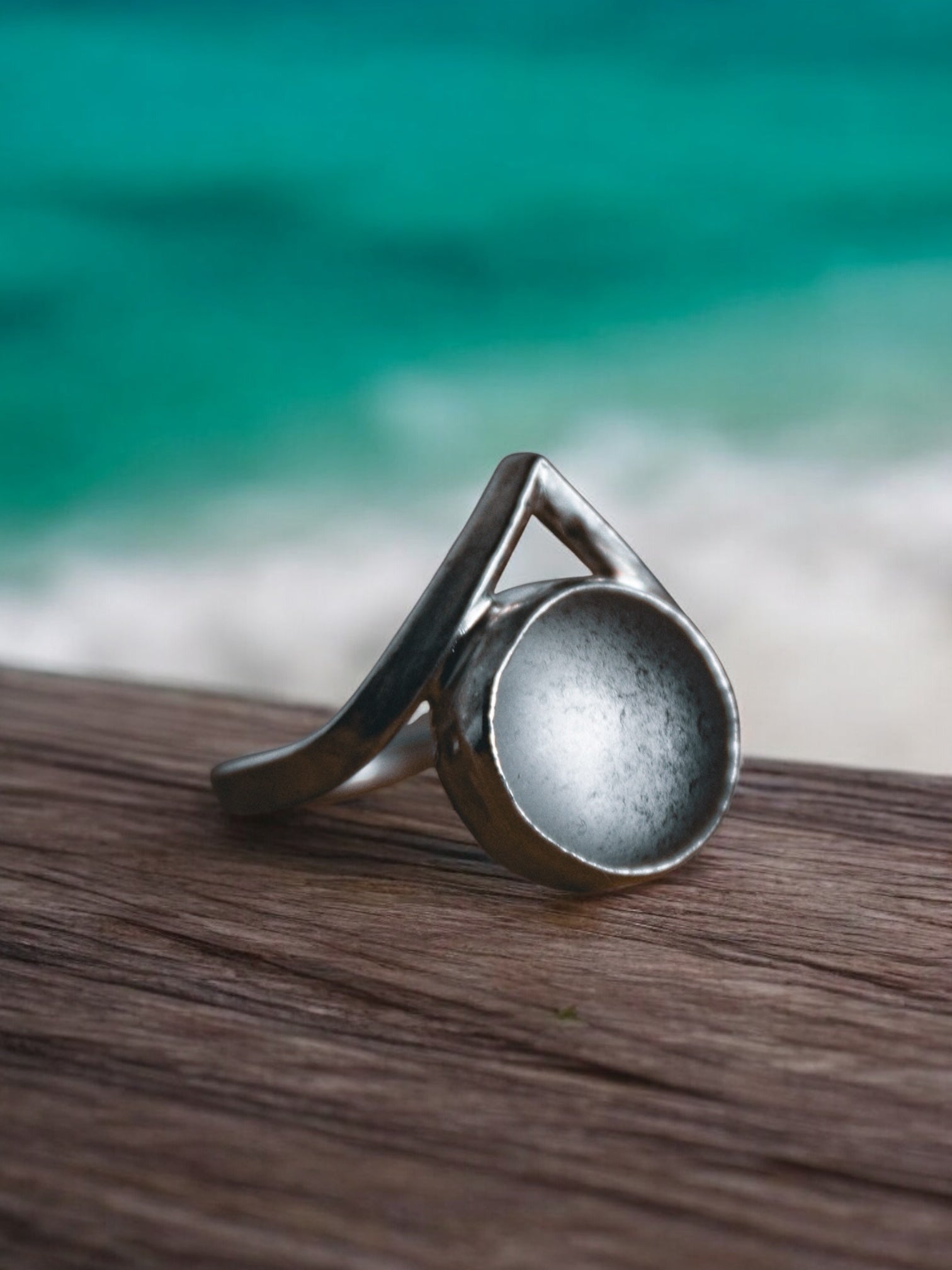 Wishbone White Sea Glass Ring - Size O