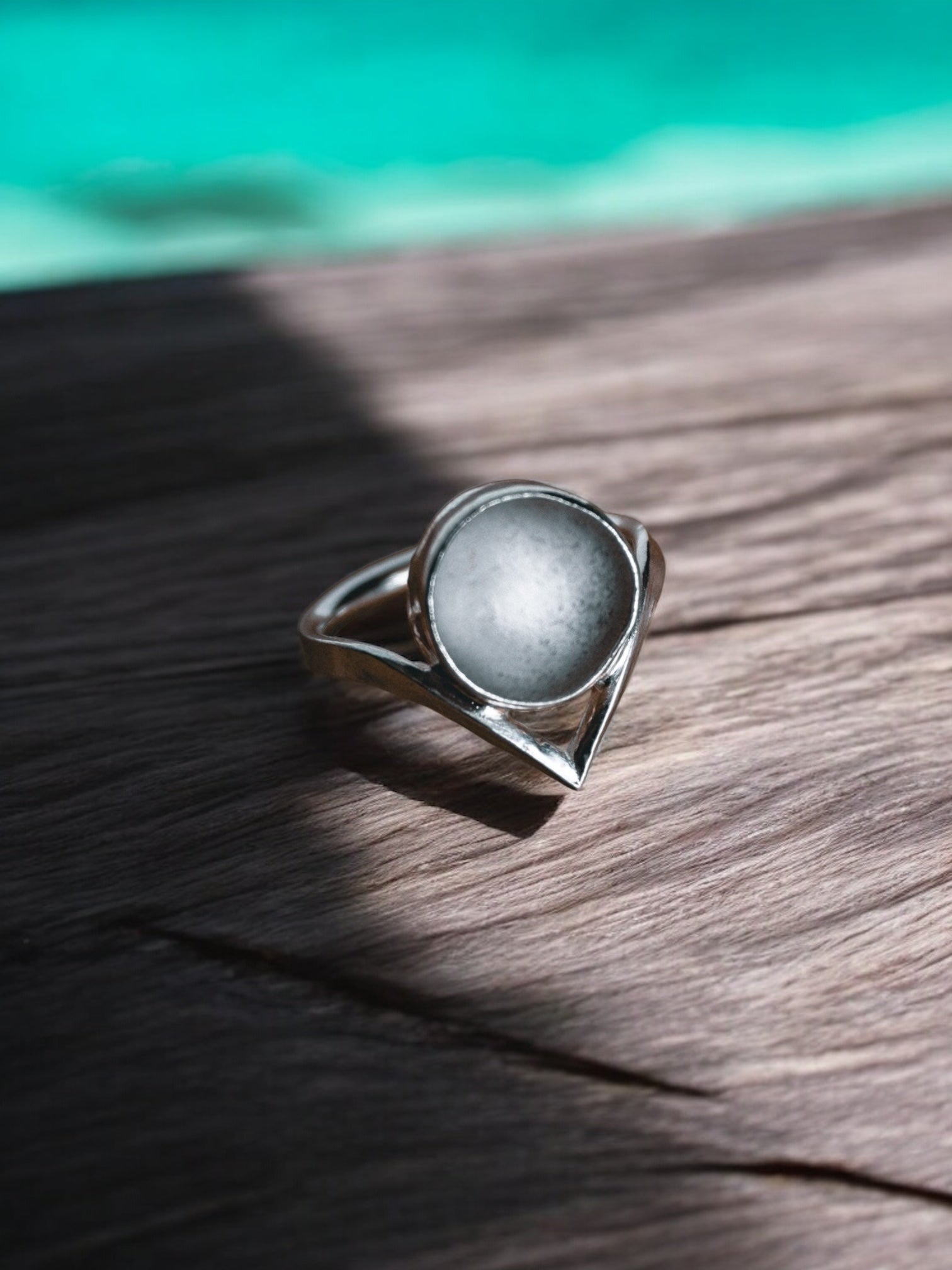 Wishbone White Sea Glass Ring - Size O