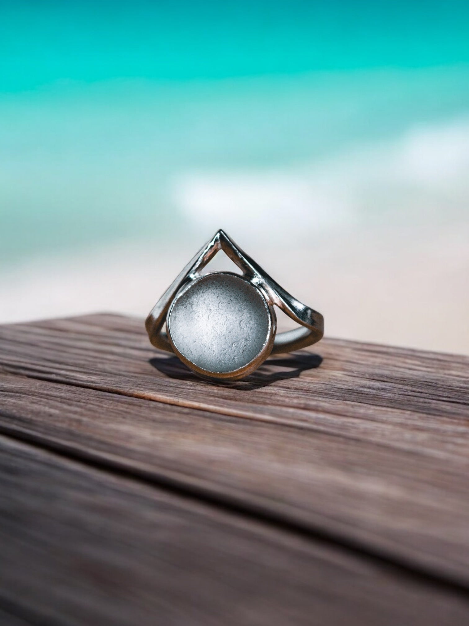 Wishbone White Sea Glass Ring - Size O