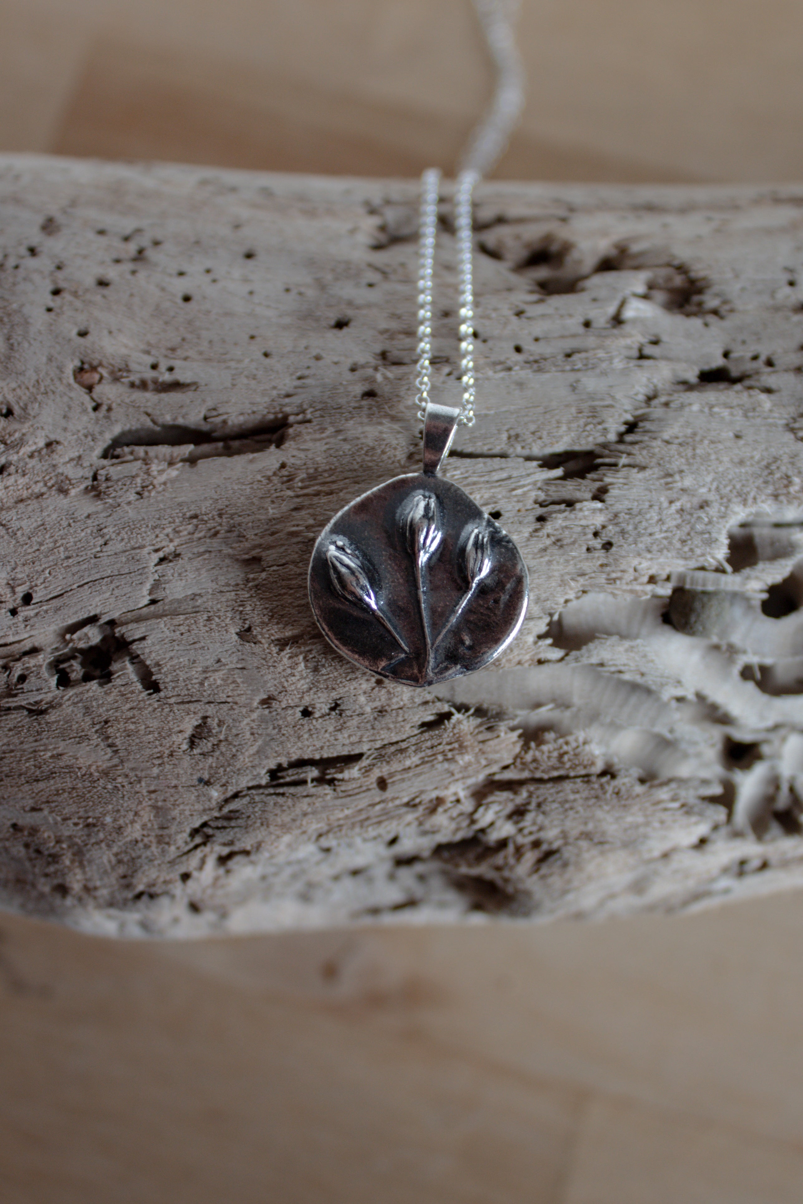 Botanical impression bells silver charm